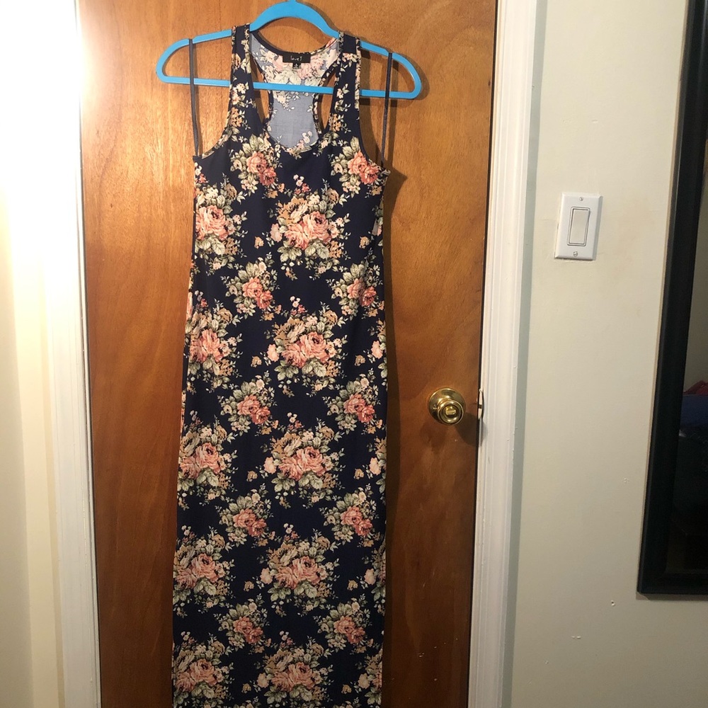 Long Navy Blue Floral Dress